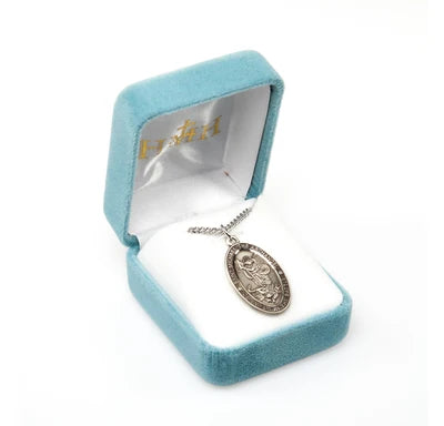 Saint Michael Oval Sterling Silver Medal,15/16", 24" Stainless Steel Curb Chain # 6499