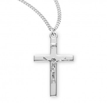 1 1/8" Polished Sterling Silver Crucifix, Chain of Your Choice # 41896