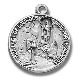 O. L. Lourdes medal, Sterling, 1-1/8", Your choice of chain, # 27205