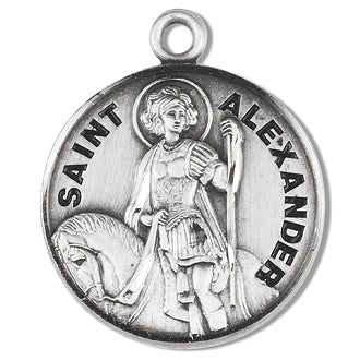 3/4" Round Sterling Medal, Your Choice of Chain, St. Alexander, #96772