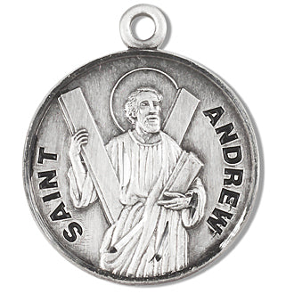 3/4" Round Sterling Medal, Your Choice of Chain, St. Andrew, #96773