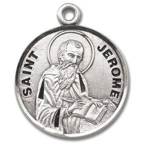 3/4" Round Sterling Medal, Your Choice of Chain, St. Jerome, #27225