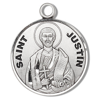 3/4" Round Sterling Medal, Your Choice of Chain, St. Justin, #96786