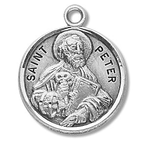 3/4" Round Sterling Medal, Your Choice of Chain, St. Peter, #96794