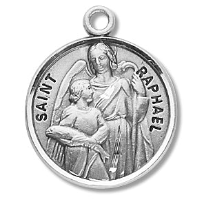 3/4" Round Sterling Medal, Your Choice of Chain, St. Raphael, #27122