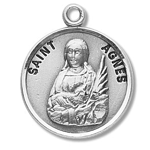 3/4" Round Sterling Medal, Your Choice of Chain, St. Agnes, #27230