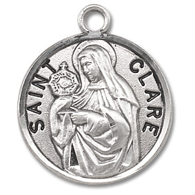 3/4" Round Sterling Medal, Your Choice of Chain, St. Clare, #96814