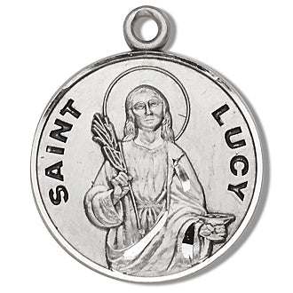 3/4" Round Sterling Medal, Your Choice of Chain, St. Lucy, #61696