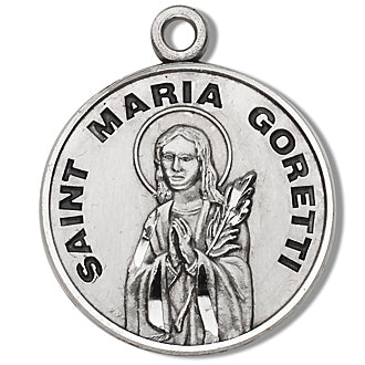 3/4" Round Sterling Medal, Your Choice of Chain, St. Maria Goretti, #96825