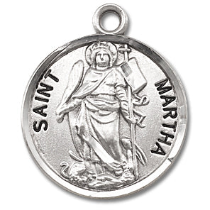 3/4" Round Sterling Medal, Your Choice of Chain, St. Martha, #96827