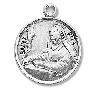 3/4" Round Sterling Medal, Your Choice of Chain, St. Rita, #27111