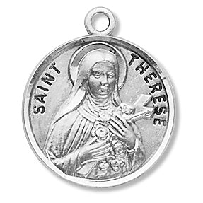 3/4" Round Sterling Medal, Your Choice of Chain, St. Therese, #96833