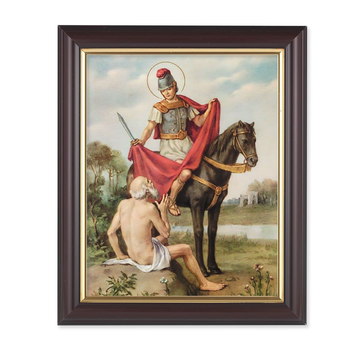 St. Martin of Tours, 10"x12", Classic Fluted Walnut Finished Frame, Italian Print Under Glass # 26314