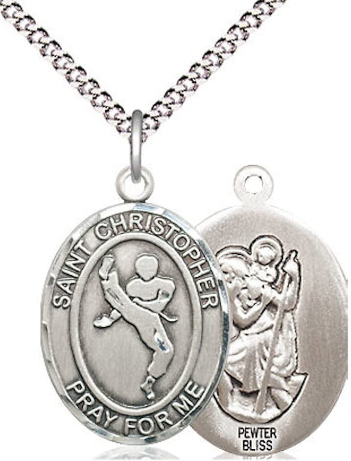 Martial Arts / St. Christopher Medal in Fine Pewter, 3/4", Your Choice of Chain # 17386