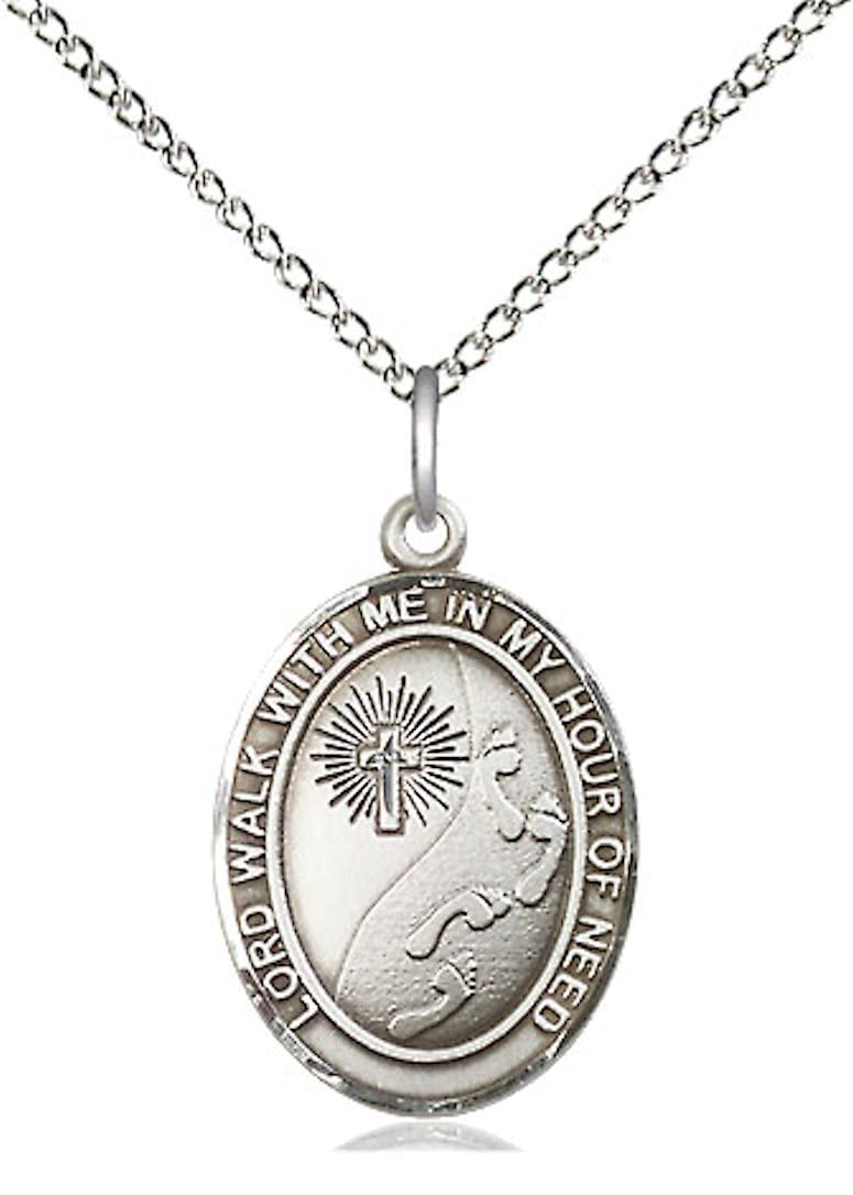 Footprints Medal in Fine Pewter, 3/4" tall, Your Choice of Chain, # 5697