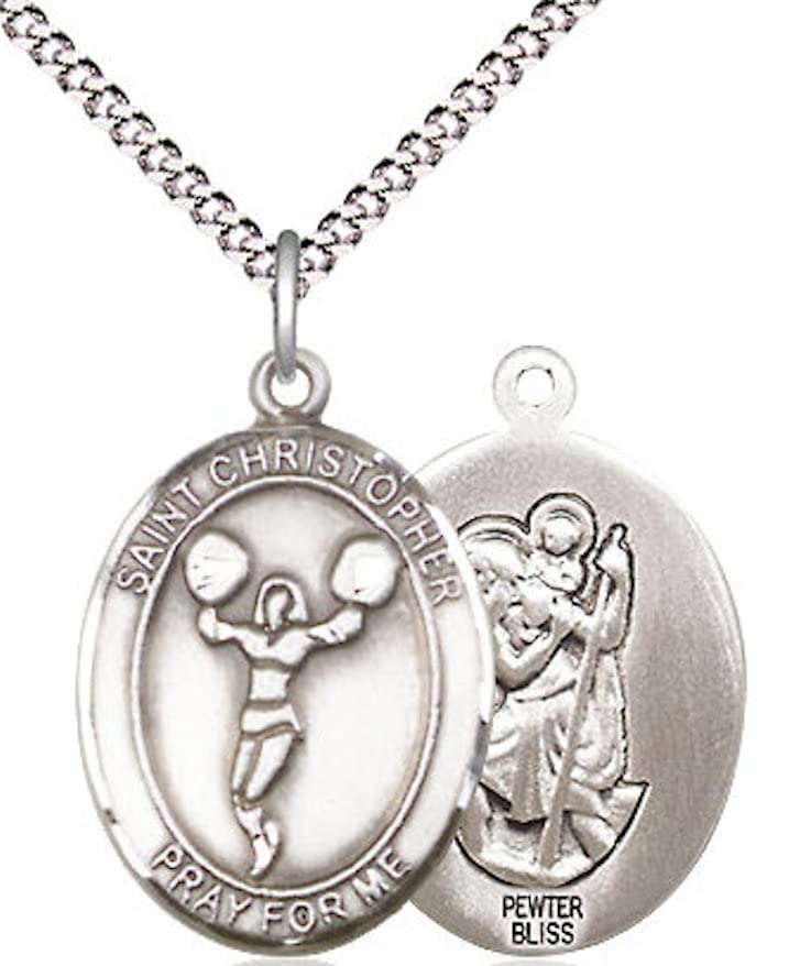 Cheerleading / St. Christopher Medal in Fine Pewter, 3/4", Your Choice of Chain # 17376