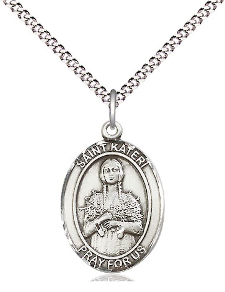 St. Kateri Tekakwitha Medal in Fine Pewter, 3/4" tall, Your Choice of Chain # 17115
