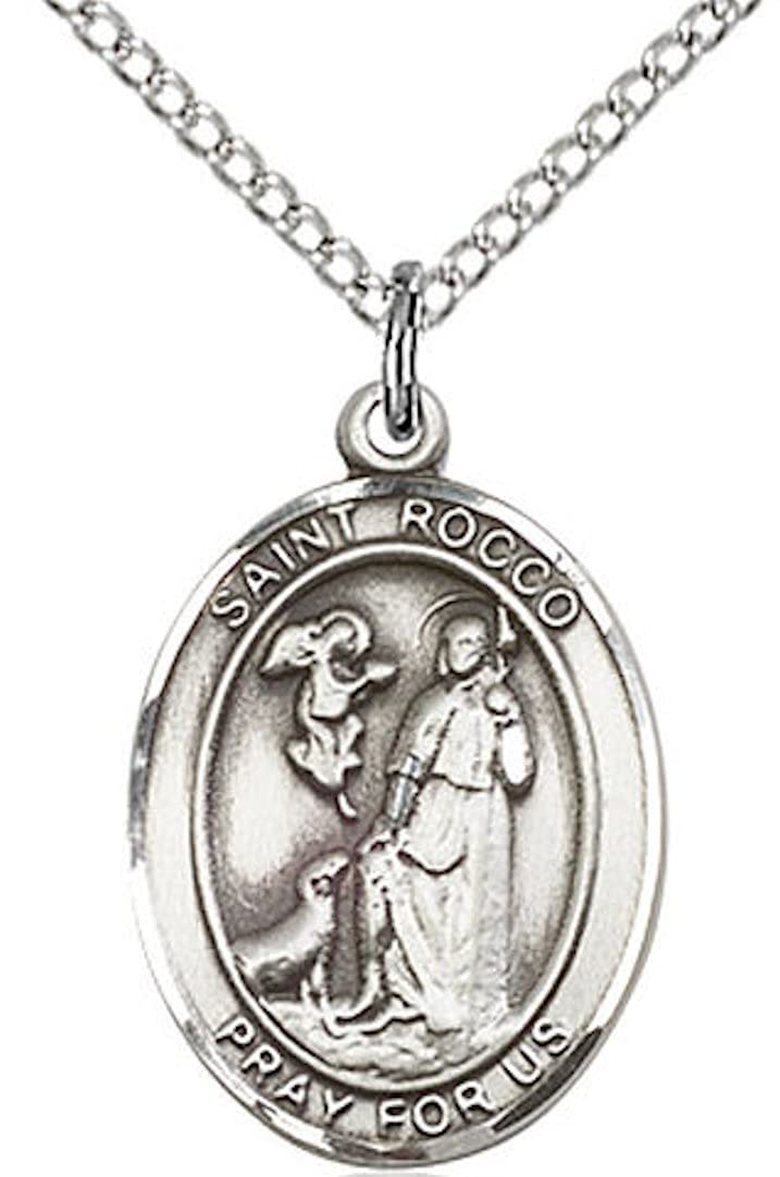 St. Rocco Medal in Fine Pewter, 3/4" tall, Your Choice of Chain # 17223