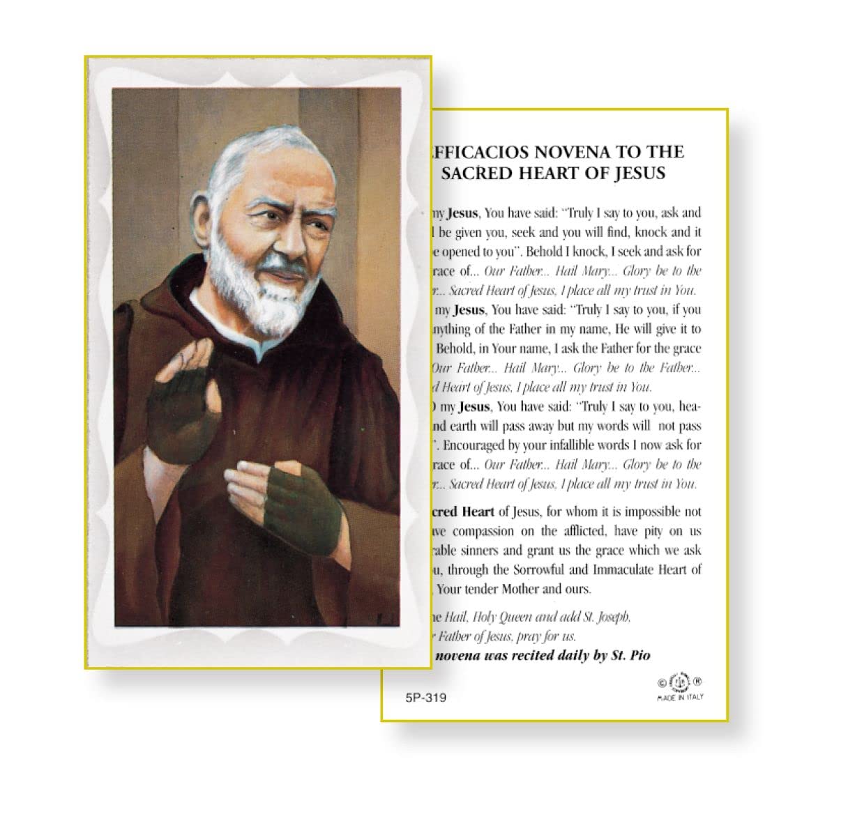 SAINT PADRE PIO Paper Holy Cards, 2"x4", 100-pack, # 5893