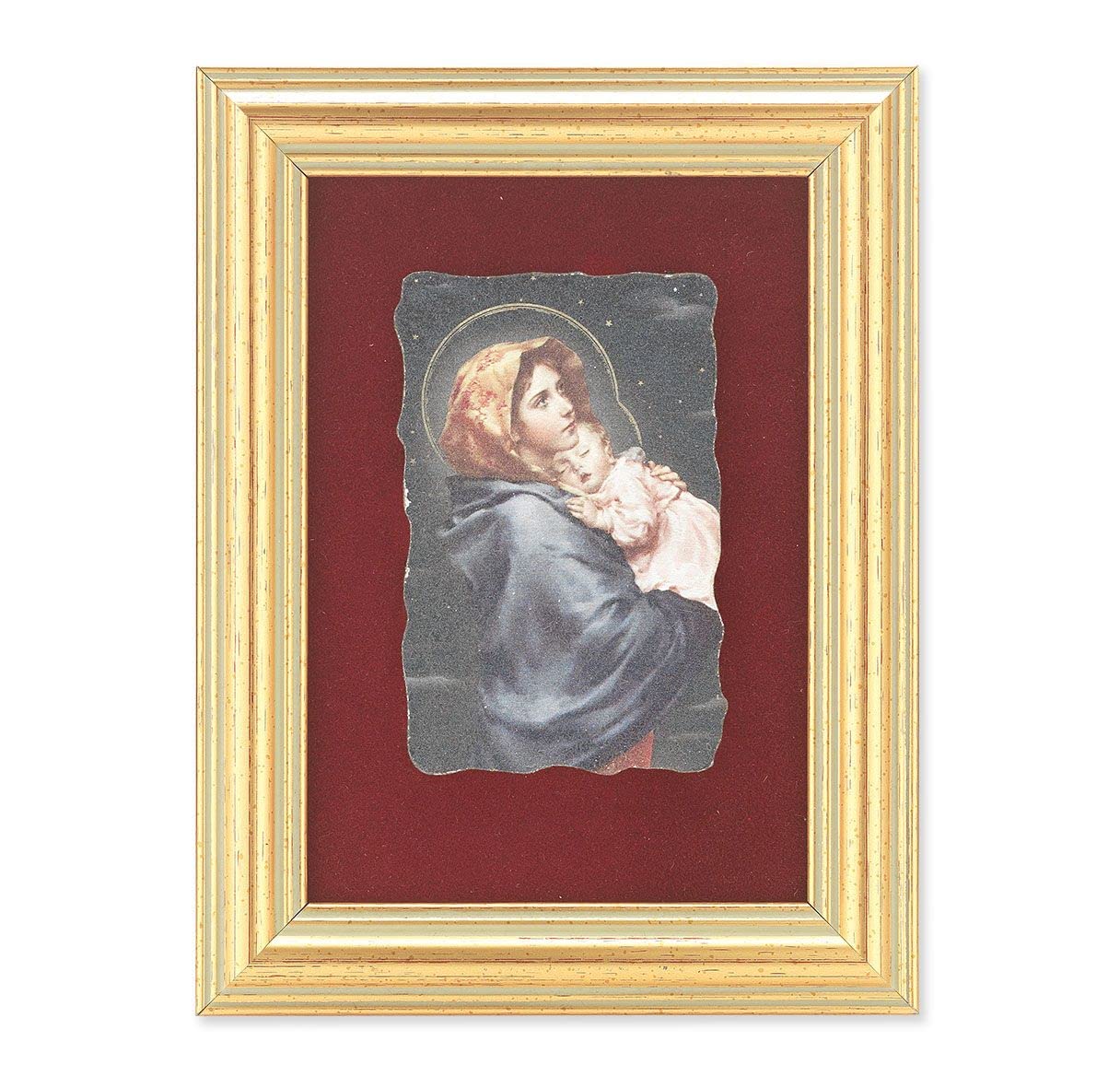 Madonna of The Street Picture, Antique Gold 5" x6-1/2 Frame, Image Centered On Burgundy Velvet Matting # 28125