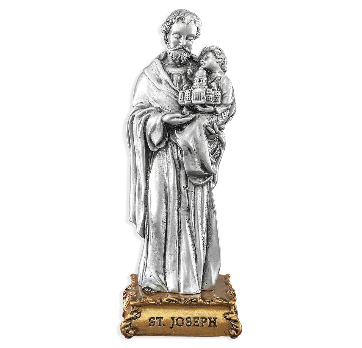 Pewter St. Joseph & Child Statue, 4-1/2", # 89349