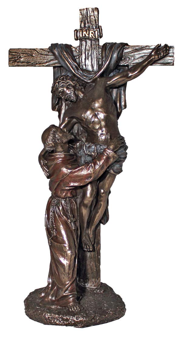 11.5" St. Francis with Crucified Jesus Standing Cfx, Cold Cast Bronze, # 93563