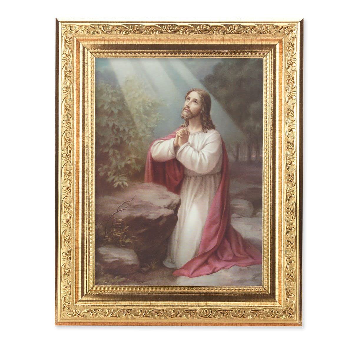Christ on The Mount of Olives Picture, 8-1/4"x10-1/4 Gold-Leaf Finish Acanthus Leaf Detail Under Glass # 27668