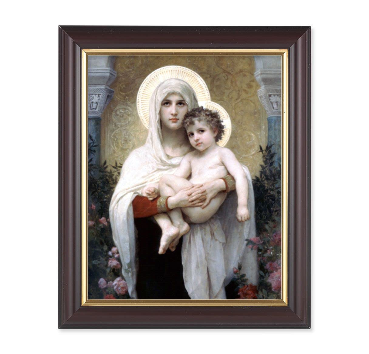 Bouguereau: Madonna and Child, 10"x12", Classic Fluted Walnut Finished Frame, Italian Print Under Glass # 26233