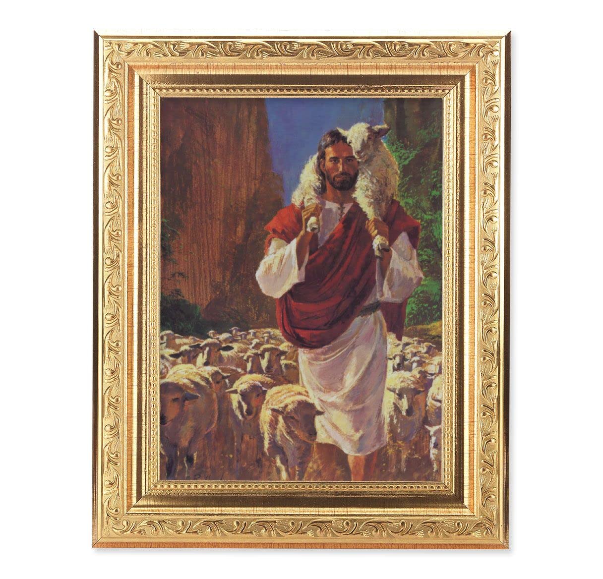 The Good Shepherd Picture, 8-1/4"x10-1/4 Gold-Leaf Finish Acanthus Leaf Detail Under Glass # 27749