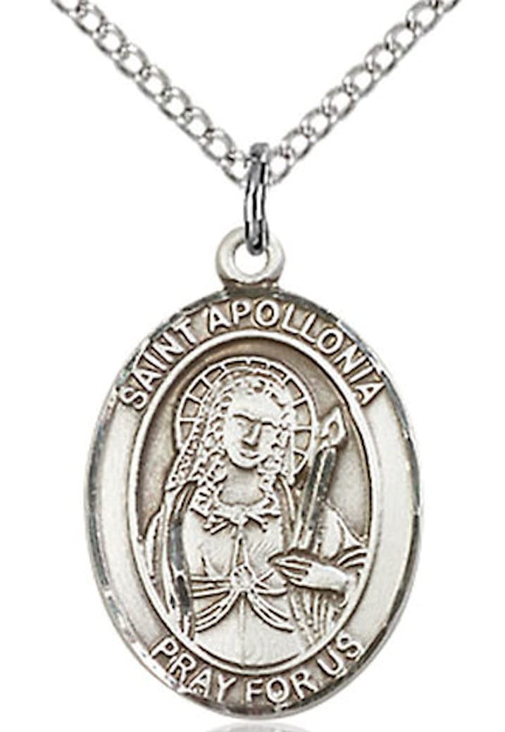 St. Apollonia Medal in Fine Pewter, 3/4" tall, Your Choice of Chain # 16959