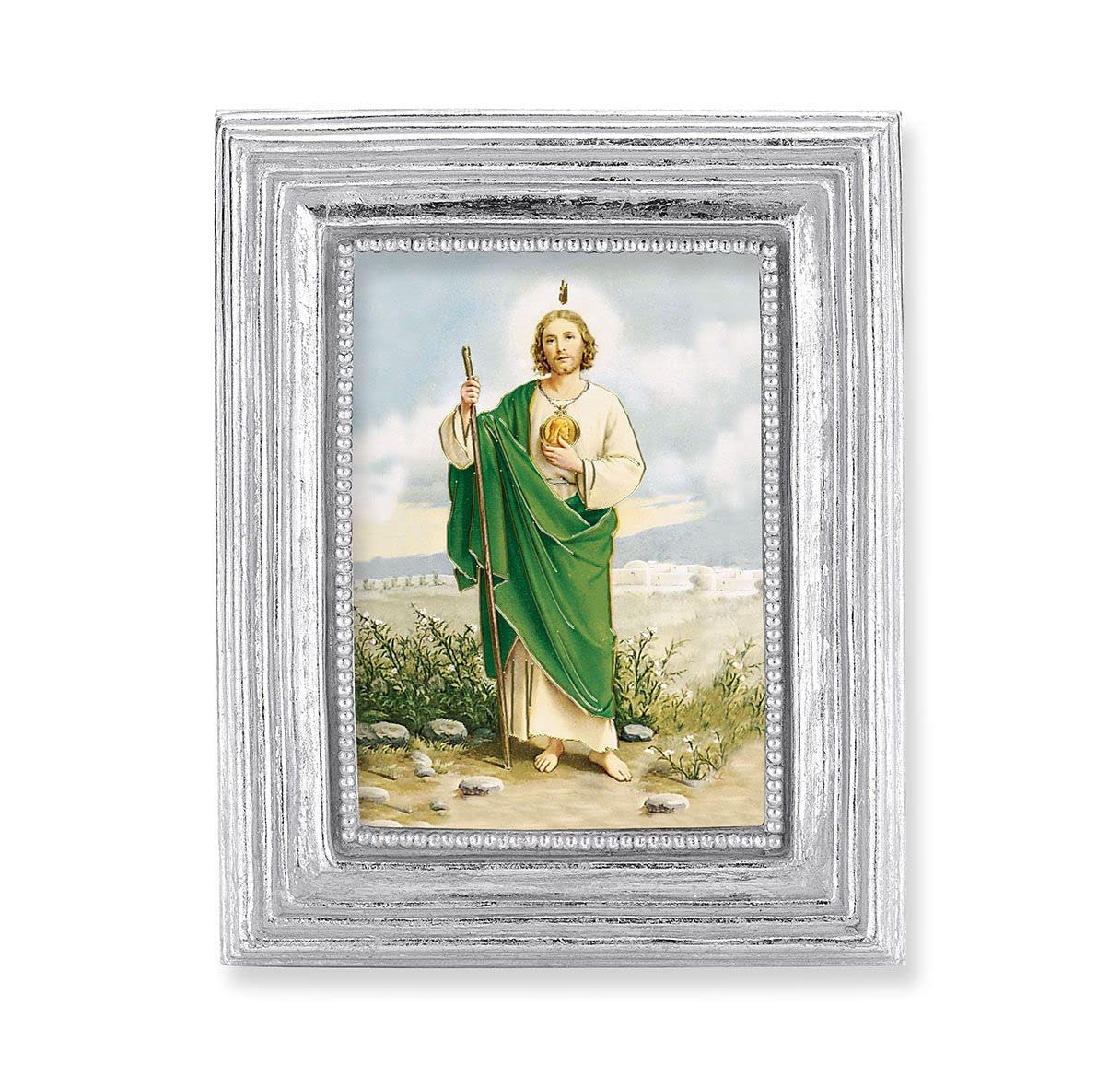 St. Jude Picture, Silver Finish 3-7/8"x4-3/4 Frame, Exclusive Gold Stamped Print Under Glass # 28379