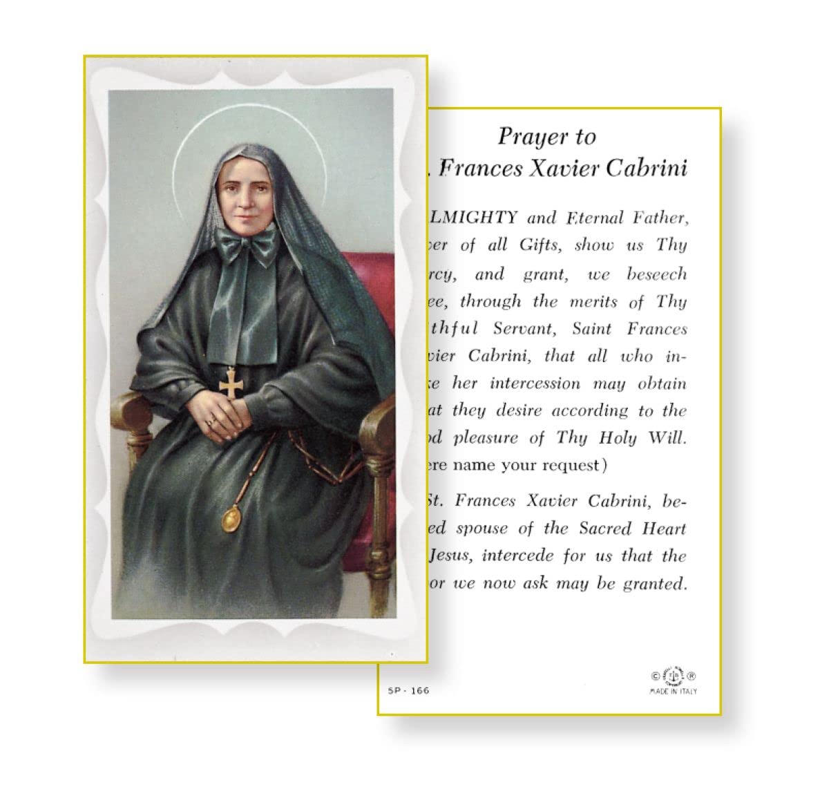 SAINT FRANCES XAVIER CABRINI Paper Holy Cards, 2"x4", 100-pack, # 5874