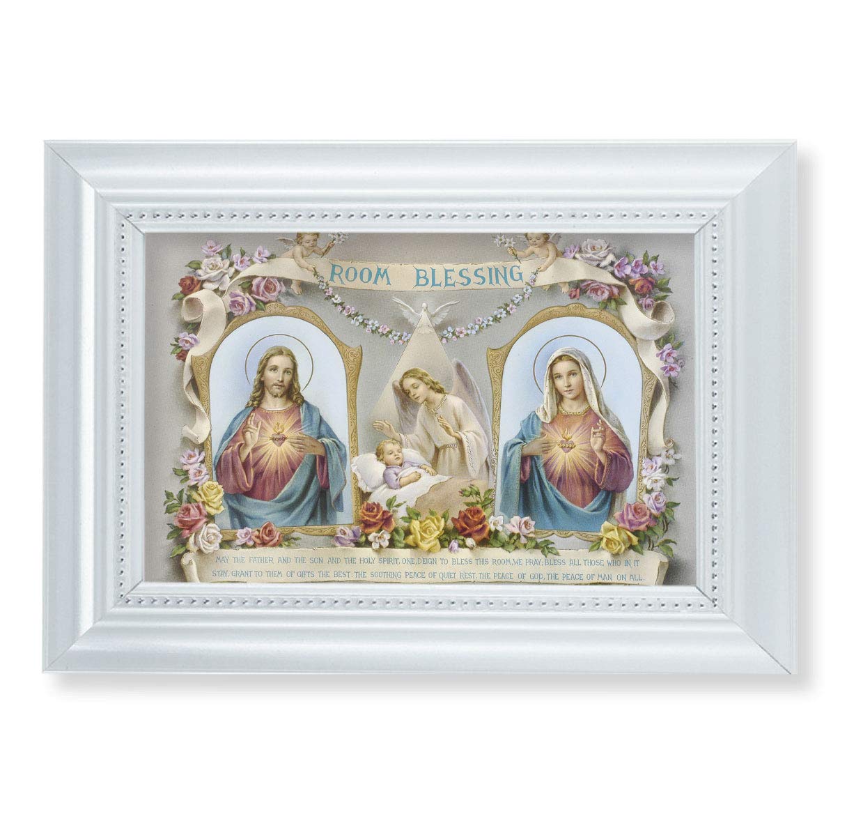 Room Blessing Picture, Pearlized White 5-1/2"x7 Frame, Beaded Lip, Under Glass # 28086