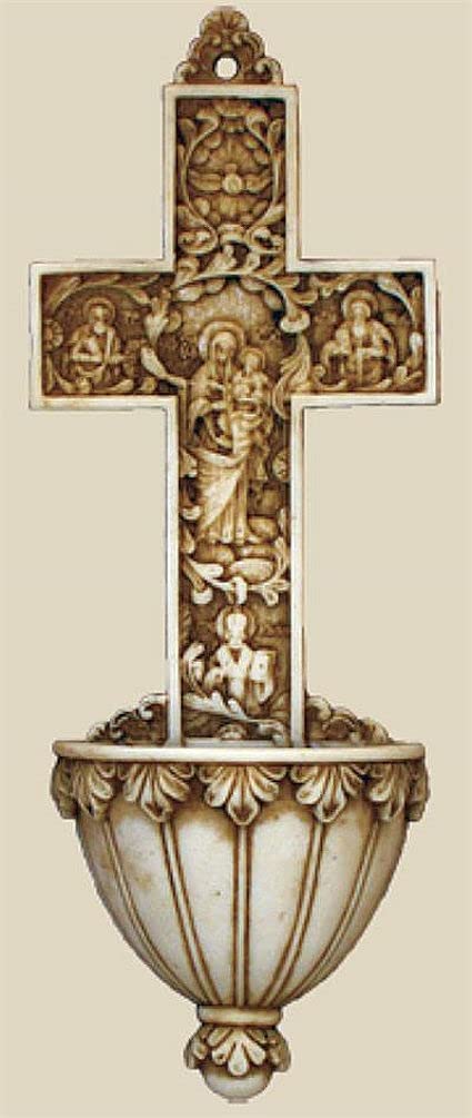 True Church Cross holy water font, 9", # 98717