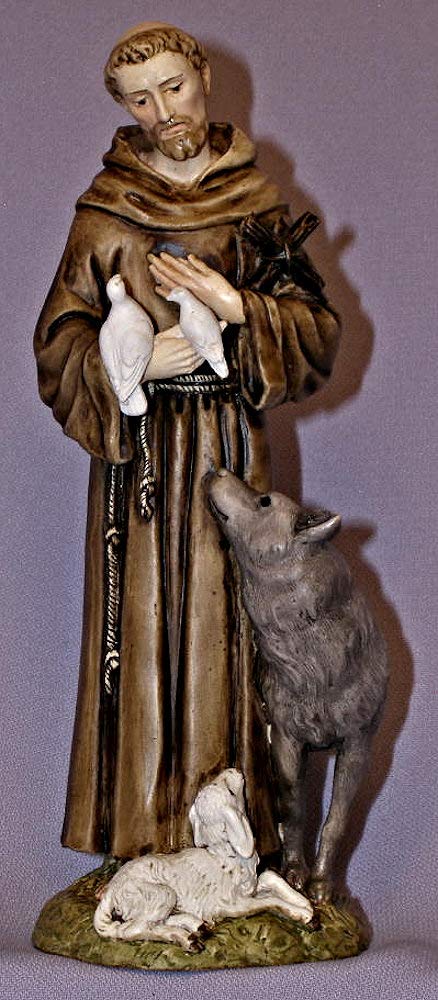 Saint Francis With Wolf Statue Full Color, 6", Made in Italy., 14644