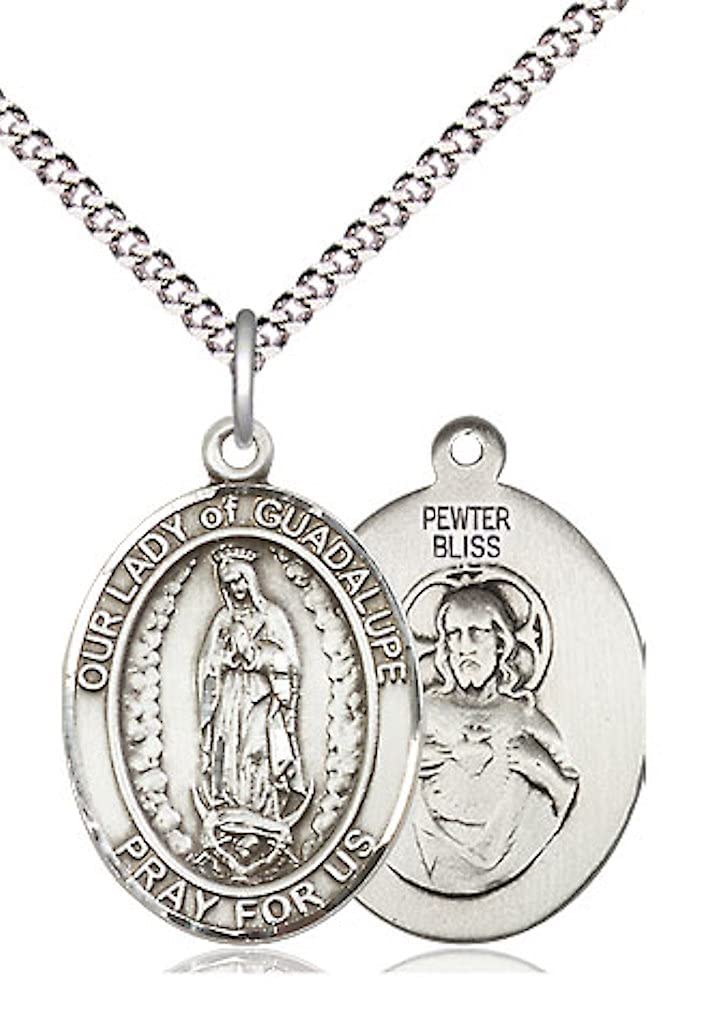 Our Lady of Guadalupe Medal in Fine Pewter, 3/4" tall, Your Choice of Chain, # 5635