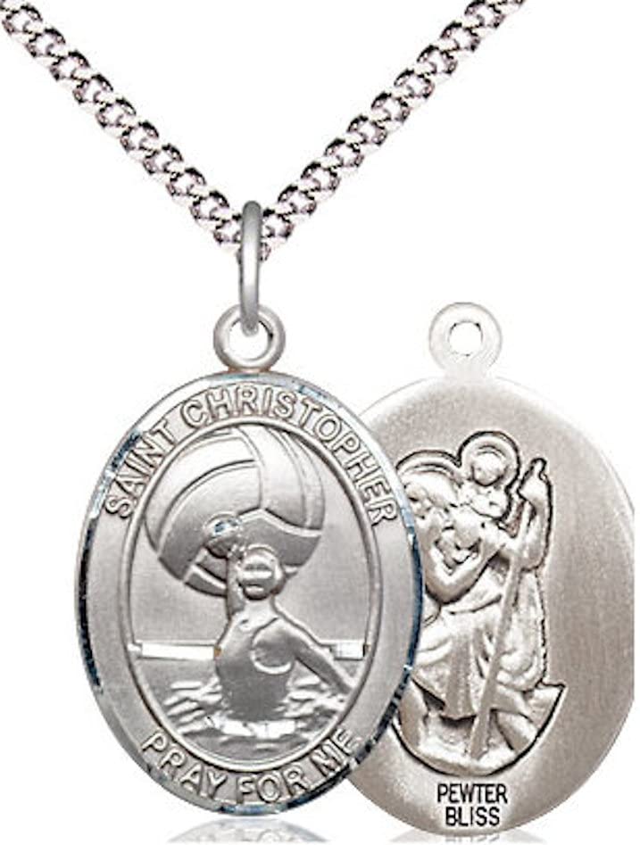 Women's Water Polo / St. Christopher Medal in Fine Pewter, 3/4", Your Choice of Chain # 17400