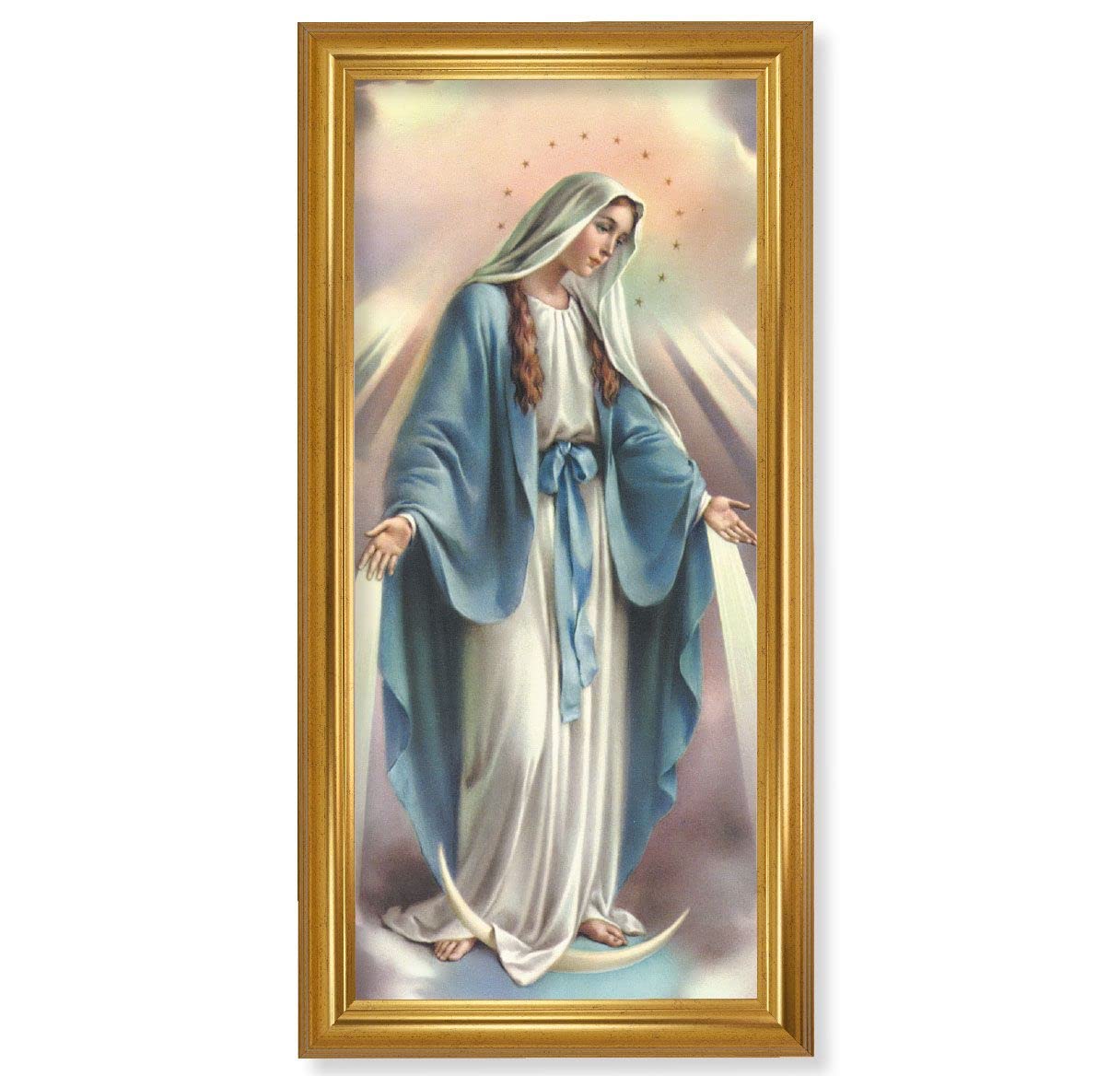 Our Lady of Grace Picture, 15-1/4"x29-1/4 Gold Crackle Finish Frame, Classic Fluting, Italian Print # 22125