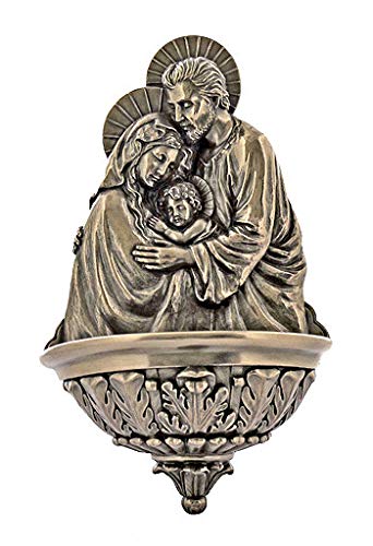 Holy Family Holy Water Font, Veronese Resin, 9", Bronzed, 97207