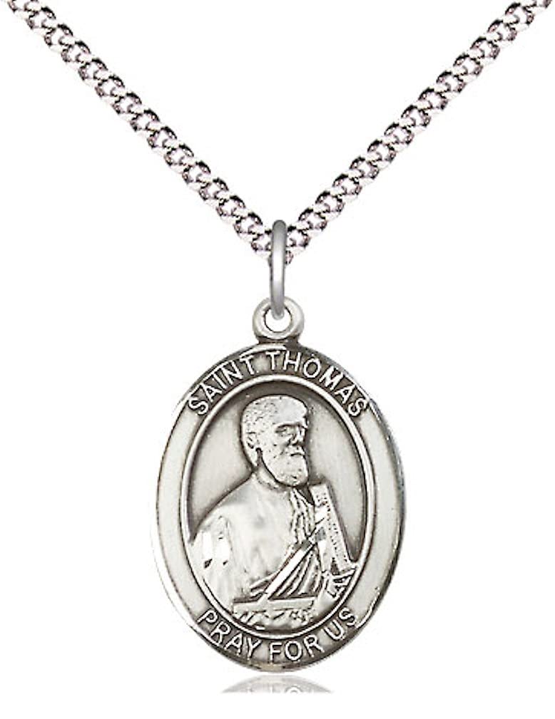St. Thomas the Apostle Medal in Fine Pewter, 3/4" tall, Your Choice of Chain # 17257