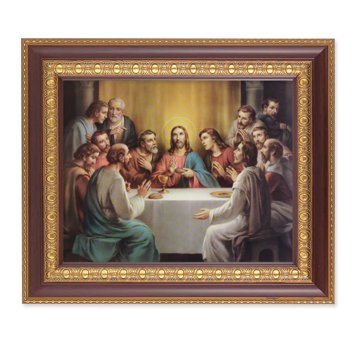 Bonella: Last Supper, 11-1/2"x13-1/2, Cherry Finish with Gold Egg & Dart Frame, Italian Print Under Glass # 26072