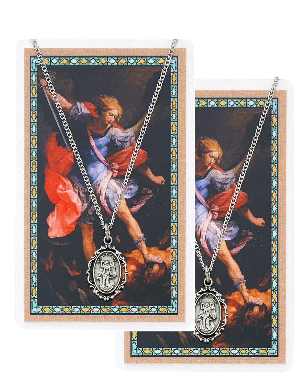 St. Michael Pewter Medal with Laminated Holy Card, 18" Chain, 2-Count Value Pack. # 21372