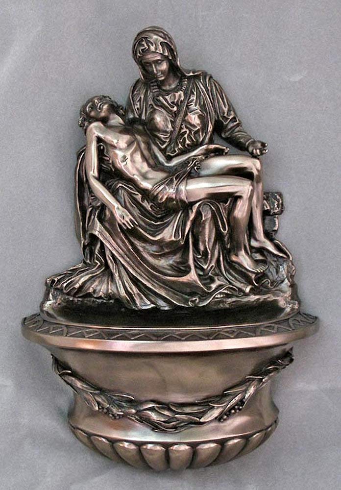 Pieta Bronzed Resin Holy Water Font, 10", 96242