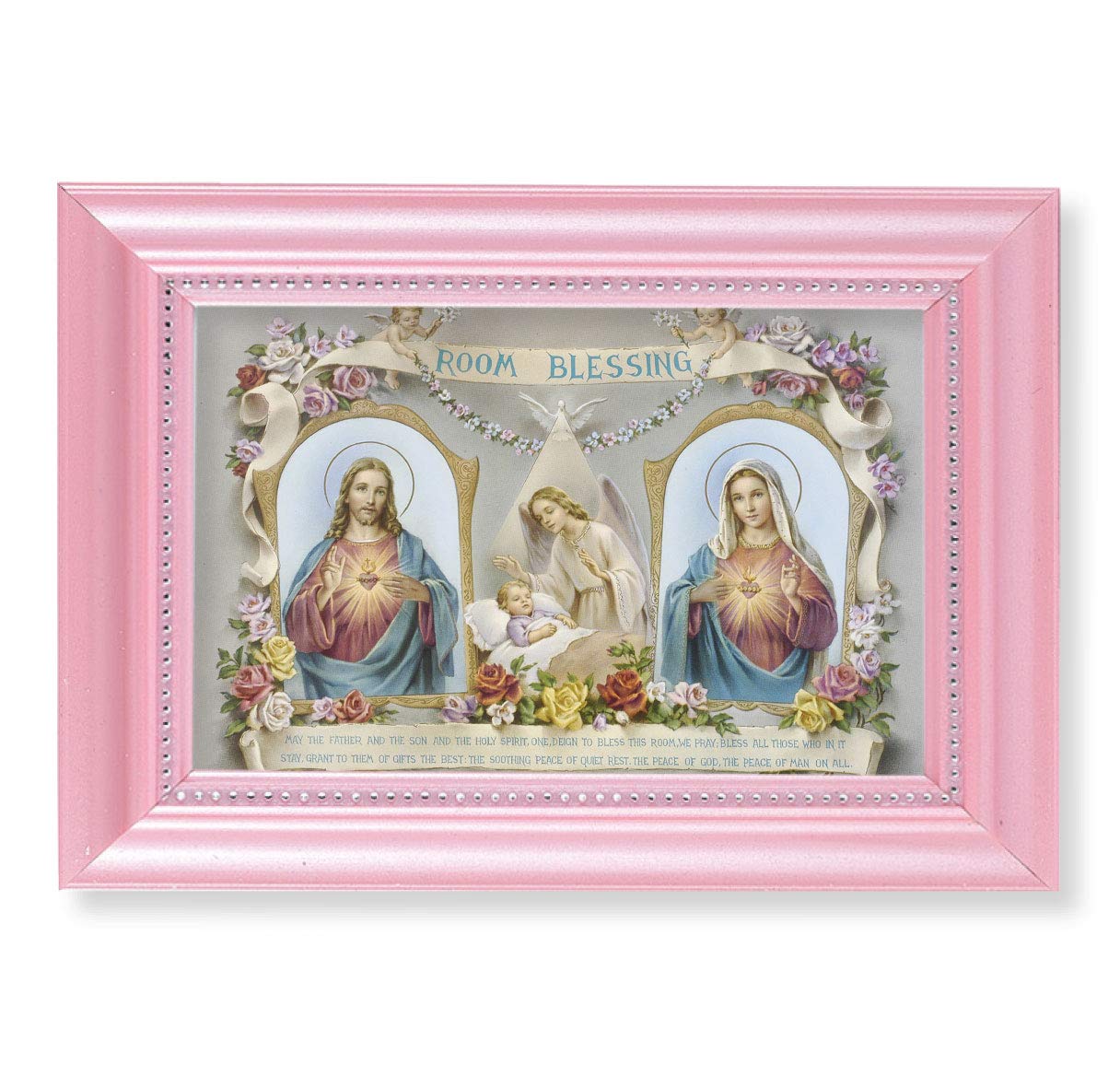 Room Blessing Picture, Pearlized Pink 5-1/2"x7 Frame, Beaded Lip, Under Glass # 28074