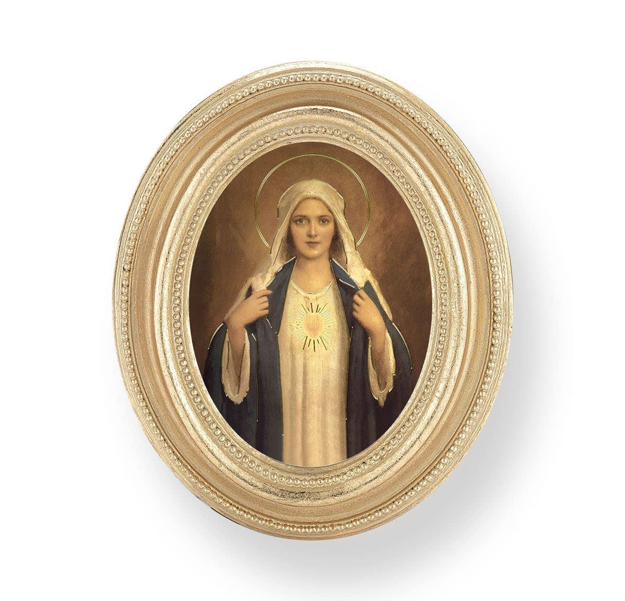 Chambers: Immaculate Heart of Mary Picture, Gold Finish 3-3/4"x4-1/2 Oval Frame, Exclusive Gold Stamped Print Under Glass # 28410