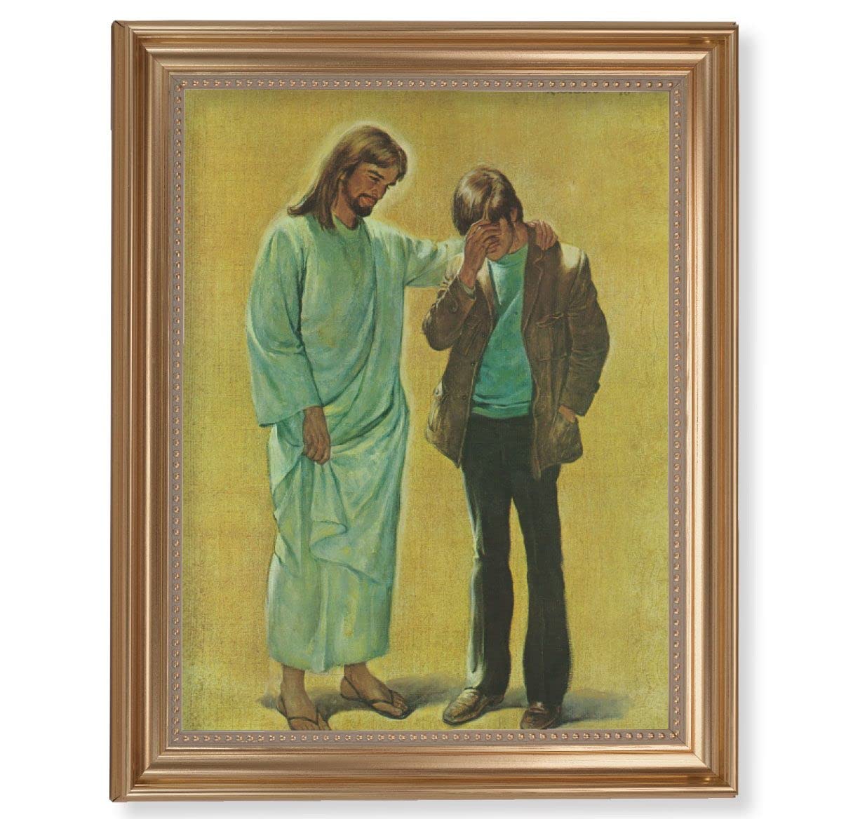 DeSoto: The Pardoning Picture, 13-1/2"x16-9/16 Gold-Leaf Fluted Frame with Beaded Lip, Textured Italian Print # 25308