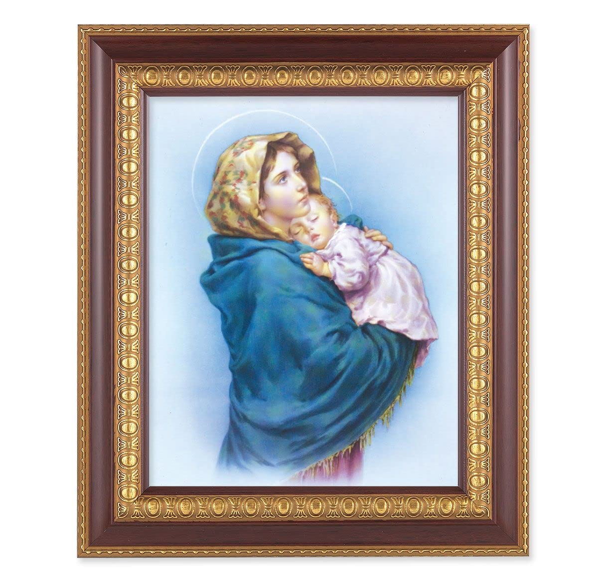 Madonna of The Street, 11-1/2"x13-1/2, Cherry Finish with Gold Egg & Dart Frame, Italian Print Under Glass # 25990