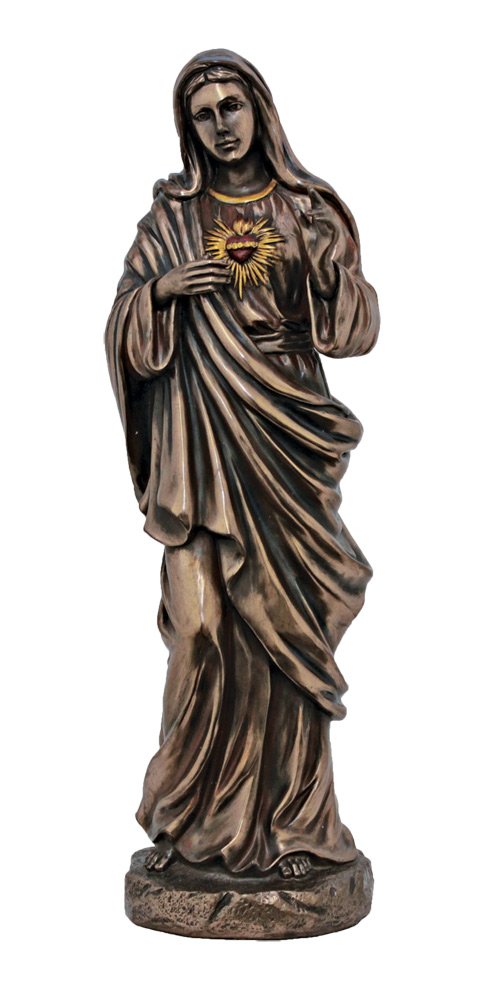 11" Immaculate Heart of Mary Statue, Cold Cast Bronze, Lightly Hand Painted, # 49438
