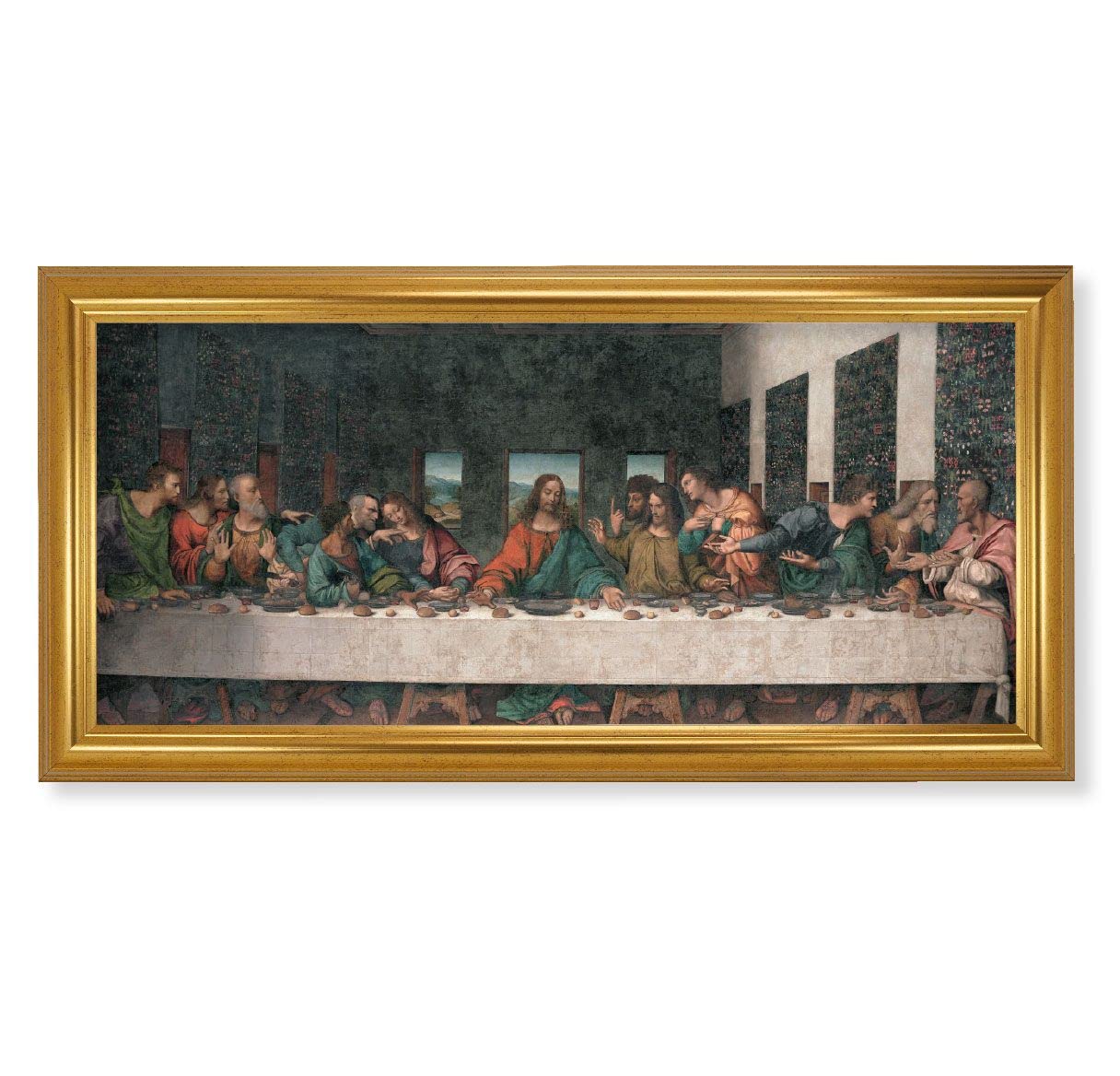 Da Vinci Last Supper Picture, 15-1/4"x29-1/4 Gold Crackle Finish Frame, Classic Fluting, Italian Print # 22123