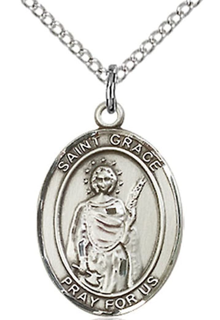 St. Grace Medal in Fine Pewter, 3/4" tall, Your Choice of Chain # 17055